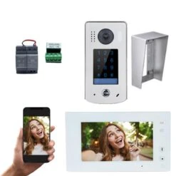 KIT VIDEO AO WIFI 7 POUCES AVEC MÉMOIRE + CAMERA SAILLIE AVEC CLAVIER À CODE AUTOMATISME ONLINE